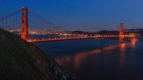 Golden Gate Bridge at dusk.