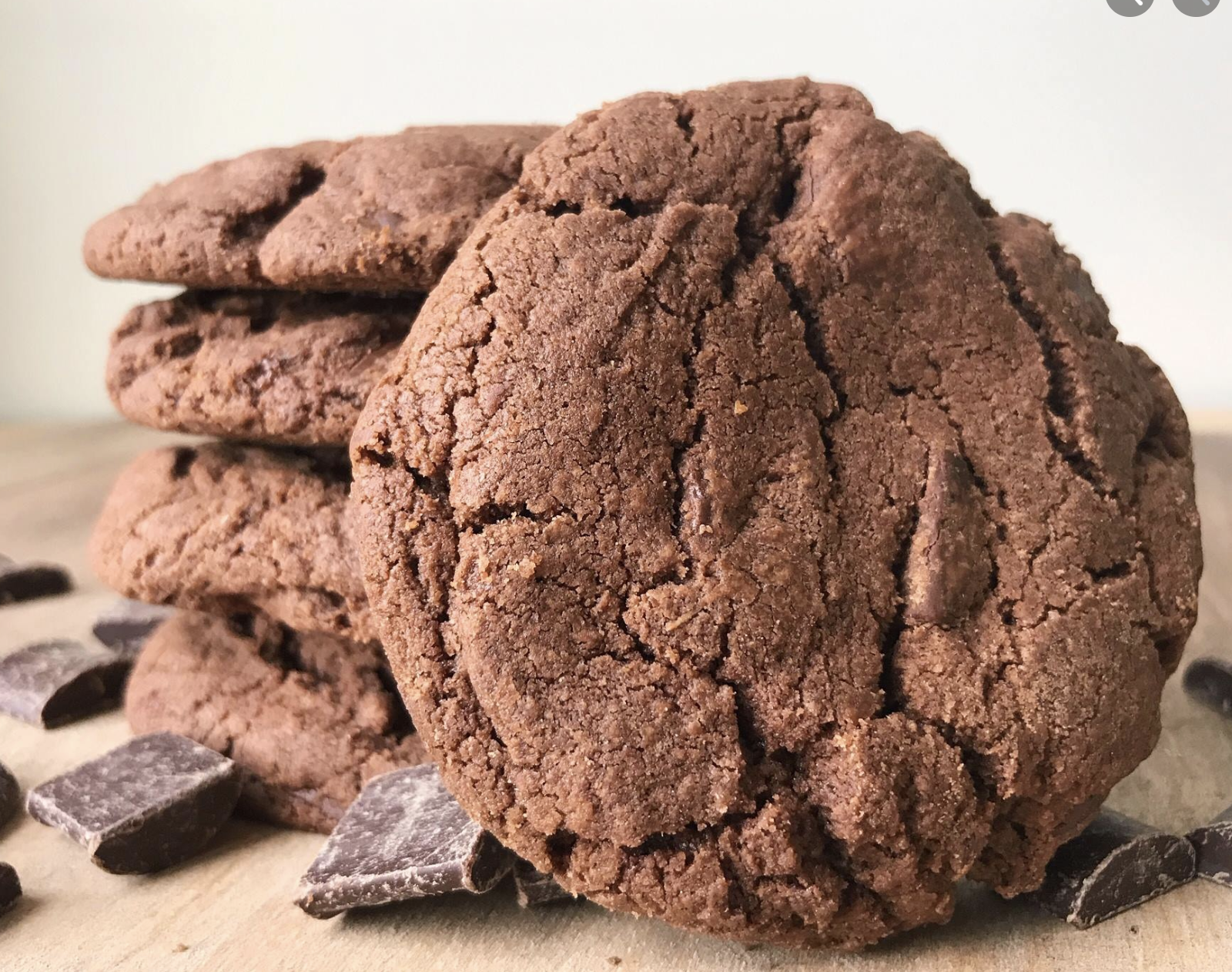 A stack of double chocolate cookies.