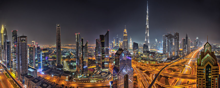 Dubai skyline at night.