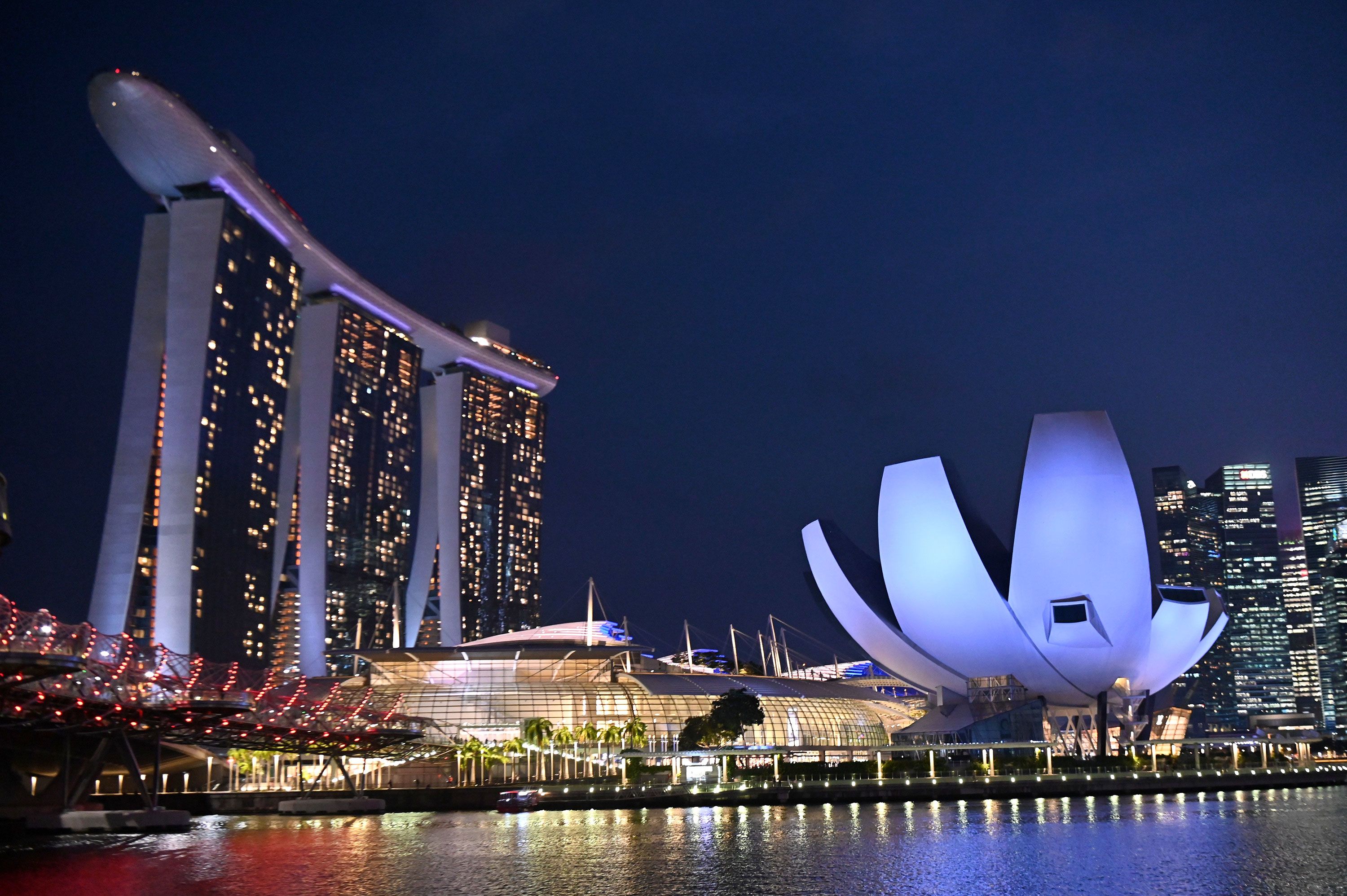 Singapore waterfront at night.